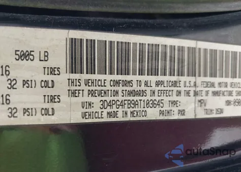 2010 Dodge Journey Se из США, поврежденный, VIN 3D4PG4FB9AT103645